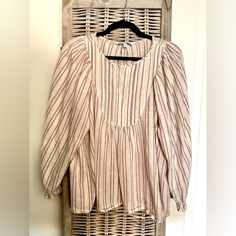 Long sleeve Pintuck Bib blouse.Ivory with embroidery,runs large